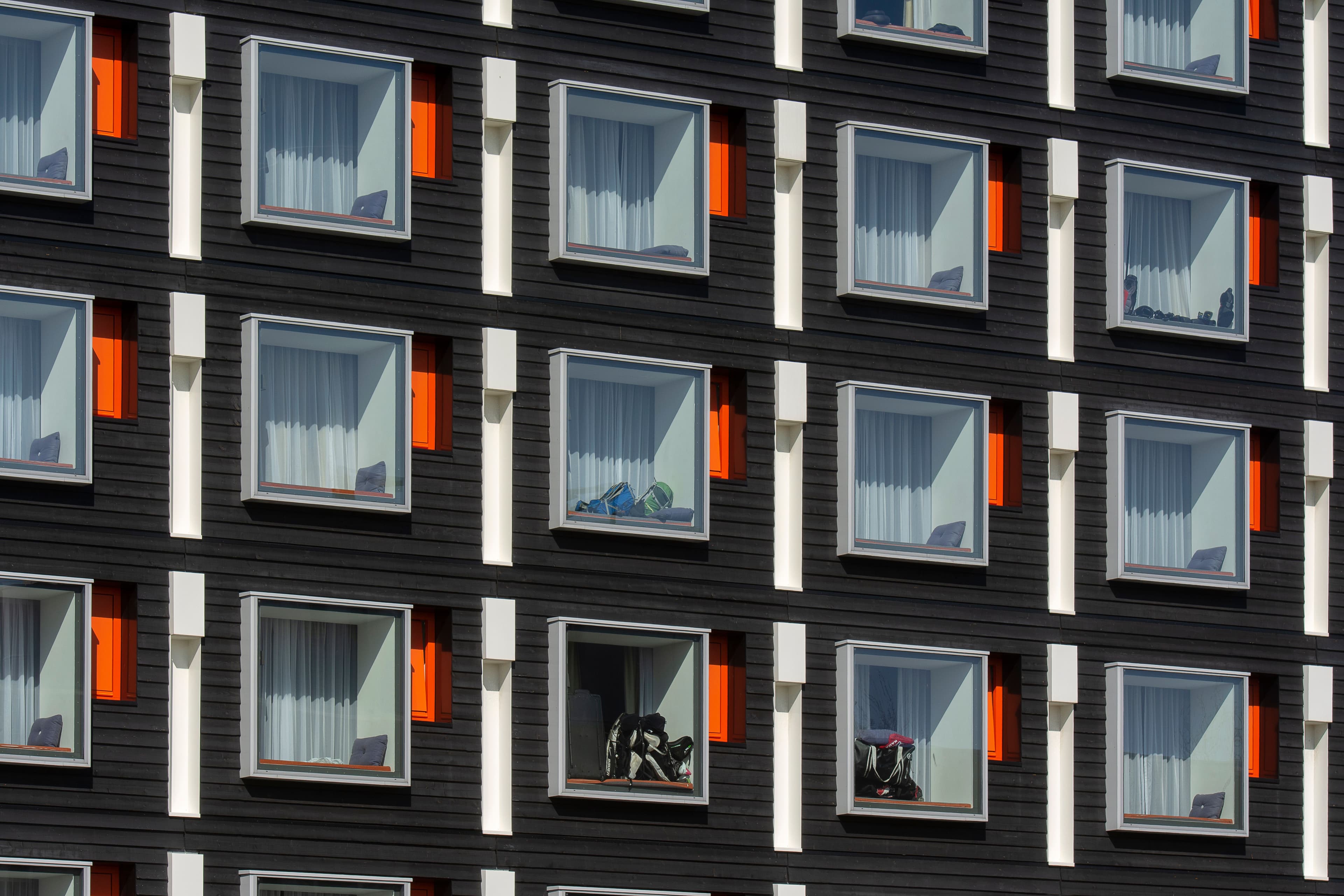 Exterior grid of apartment building windows